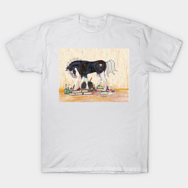 Horse with Books T-Shirt by pegacorna